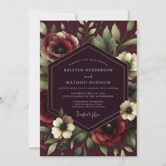 Invitation Claret Renaissance Bloom Mariage (Devant)