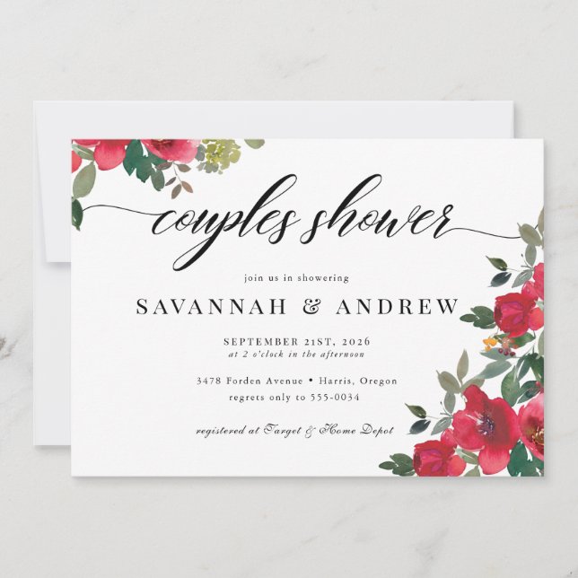 Invitation Clasic Floral Elegant Script Couples Bridal Shower (Devant)