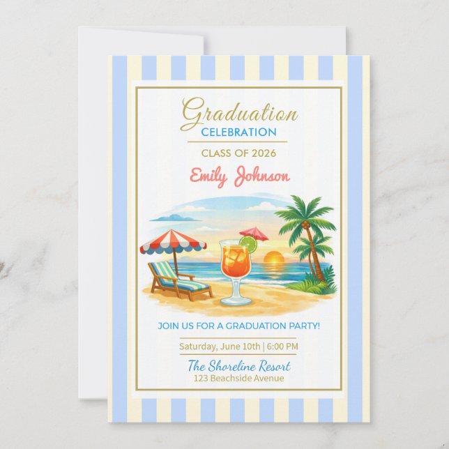 Invitation Class of 2026 Beach Graduation Summer Party Invite (Devant)