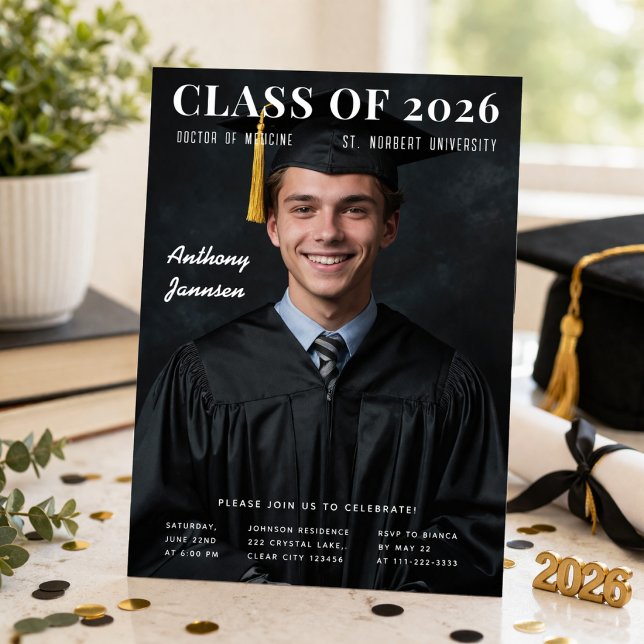 Invitation Class of 2026 Photo Graduation Invite (Class of 2026 graduation photo invitation with modern layout and elegant styling)