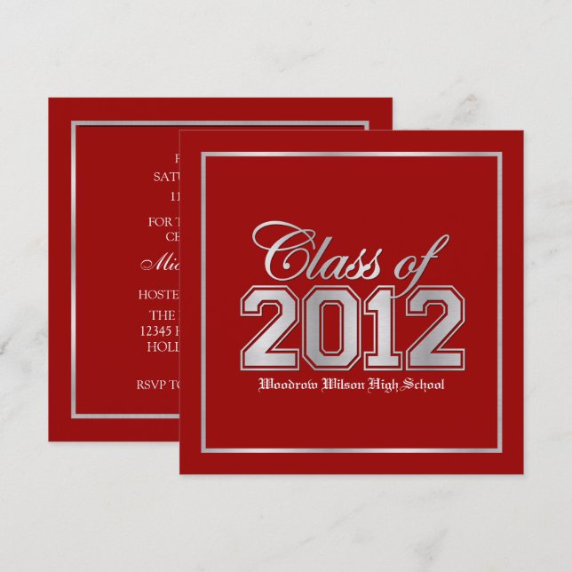Invitation Classe 2012 Premium Red / Silver Graduation (Devant / Derrière)