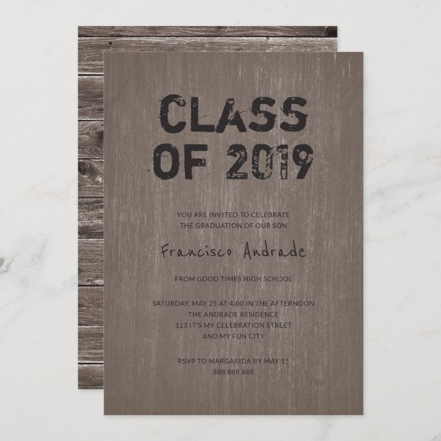 Invitation Classe 2019 Graduation Party Guy Rustic High Schoo (Devant / Derrière)