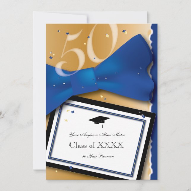 Invitation Classe 50 ans Retrouvailles Royal Blue Accent Colo (Devant)