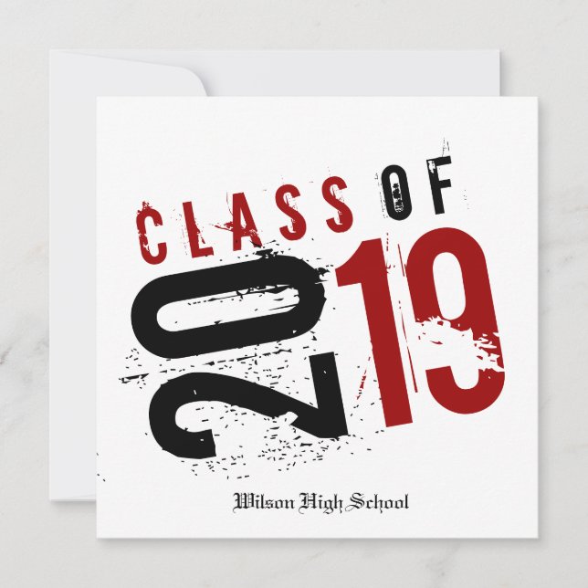 Invitation Classe artistique rouge, noir et blanc de 2019 (Devant)