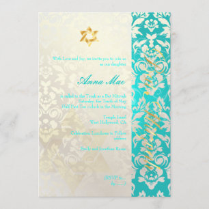 Invitation Classé + Bat mitzvah Damas élégant/Aquamarine