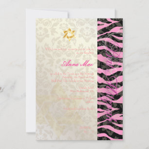 Invitation Classé + Bat mitzvah Zèbre/Damas élégant