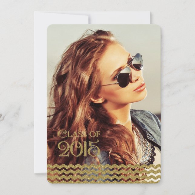 Invitation Classe Black and Gold Chevron de 2015 Graduation (Devant)