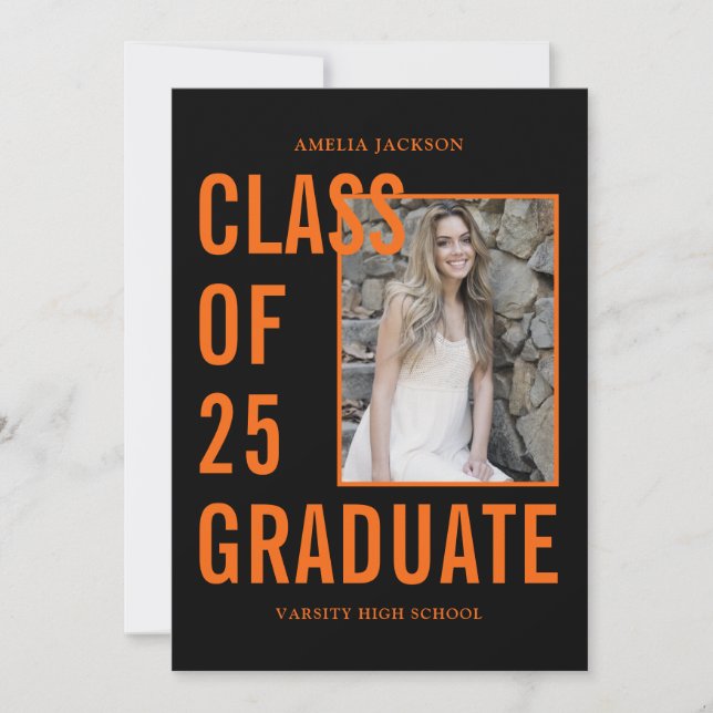 Invitation Classe Black & Orange De 25 Photos Graduation Part (Devant)