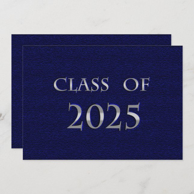 Invitation Classe Bleu & Argent de 2025 Graduation Party (Devant / Derrière)