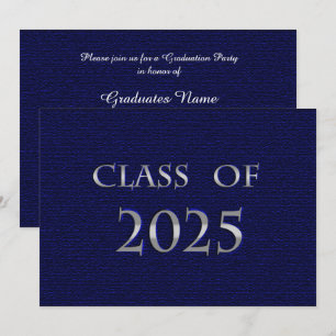 Invitation Classe Bleu & Argent de 2025 Graduation Party