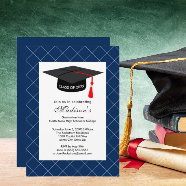 Invitation Classe Bleu foncé de 20XX Graduation Party (Dark Blue Class of 20XX Graduation Party Invitation)
