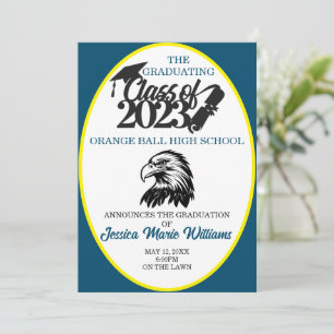 Invitation Classe bleue et jaune de 2023 Graduation