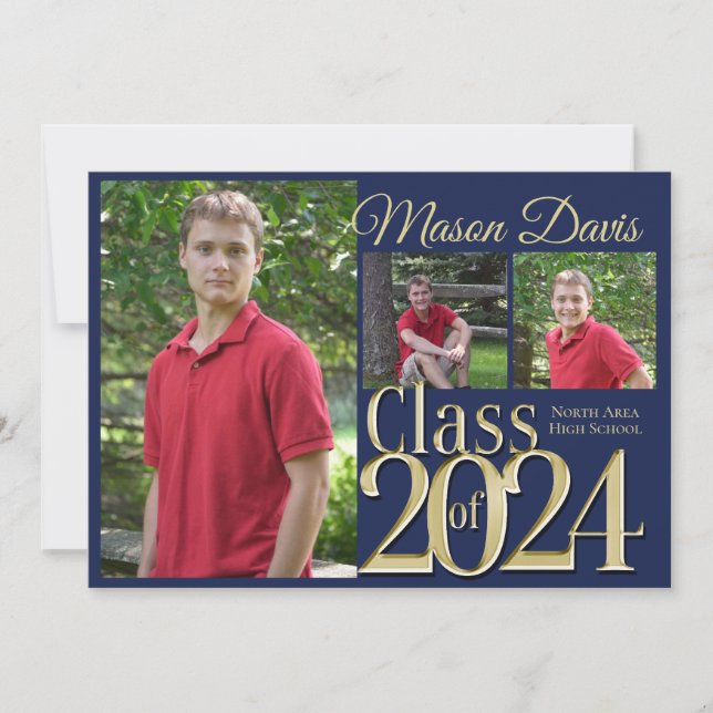 Invitation Classe Bleue et Or de 2022 Photo Graduation (Devant)