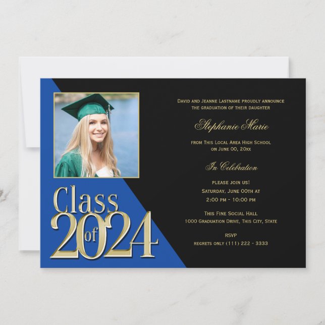 Invitation Classe bleue et or de 2024 Multi Photo (Devant)