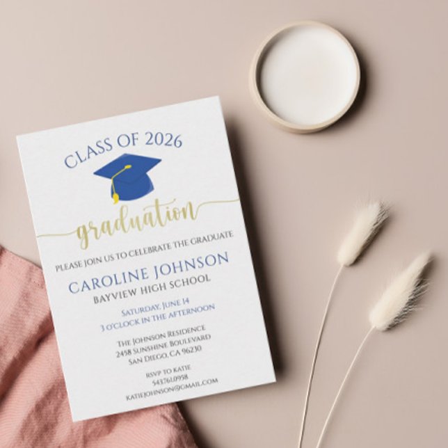 Invitation Classe Bleue Et Or De La Partie De Graduation (Créateur téléchargé)