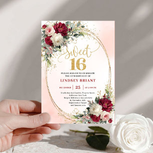 Invitation Classe Boho Bourgogne Rouge Doré Floral Douzième