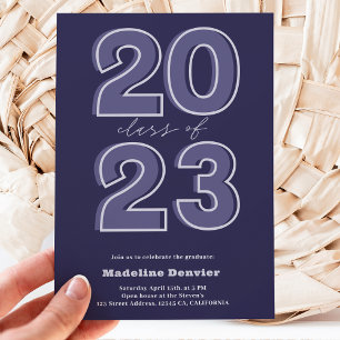 Invitation Classe Bold de 2023 script bleu photos graduation