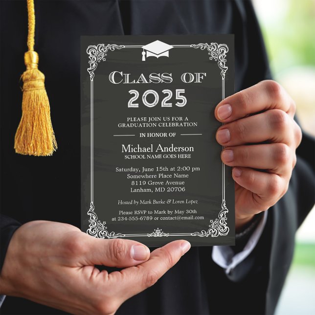 Invitation Classe Chalkboard de 2025 Grad Casquette Grad Grad (Créateur téléchargé)