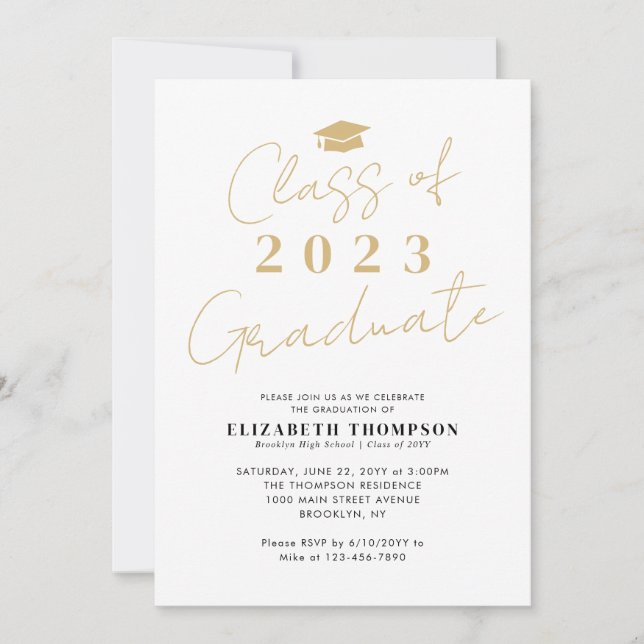 Invitation Classe chic de 2023 Gold Graduate Graduate Party (Devant)