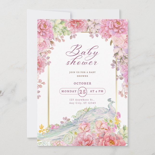 Invitation Classé Chic Floral Baby shower à cadre doré (Devant)