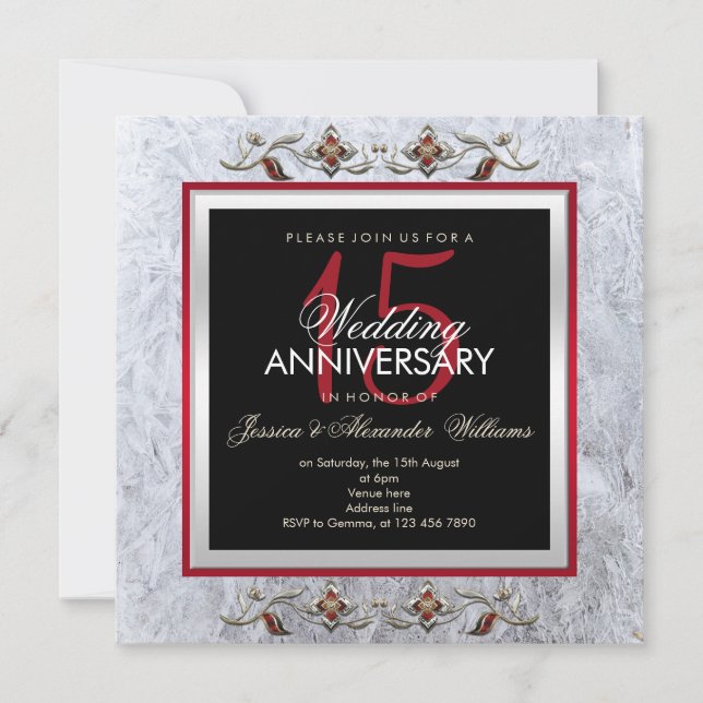 Invitation Classe Crystal & Gems 15e Anniversaire de Mariage (Devant)