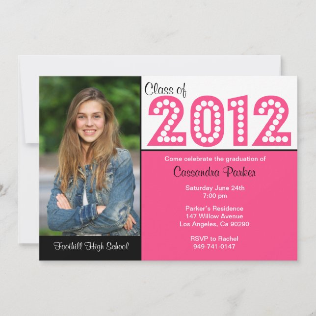 Invitation Classe de 2012 Pink Graduation SCROLL DOWN pour 20 (Devant)