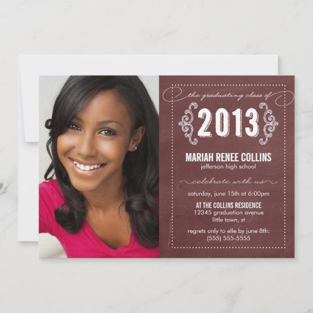 Invitation Classe de 2013 Chalkboard Graduation Photo Invitat (Devant)