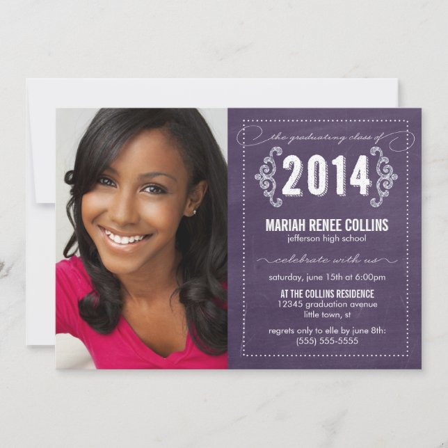Invitation Classe de 2014 Chalkboard Graduation Photo Invitat (Devant)