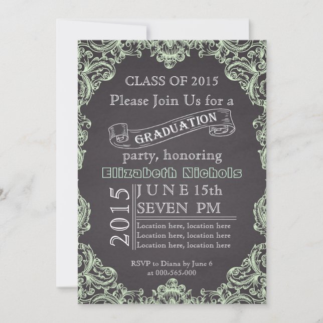 Invitation Classe de 2015 chalkboard ment green graduation (Devant)
