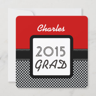 Invitation Classe de 2015 ou TOUTE ANNÉE Red Black Checks A10