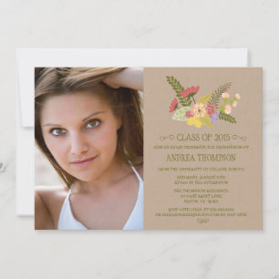 Invitation Classe de 2015 photo kraft fleurs fête de graduati