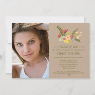 Invitation Classe de 2015 photo kraft fleurs fête de graduati