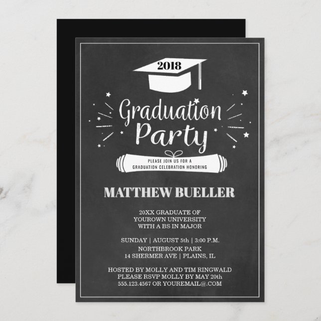 Invitation Classe de 2018 Grad Casquette Chalkboard Grad Grad (Devant / Derrière)