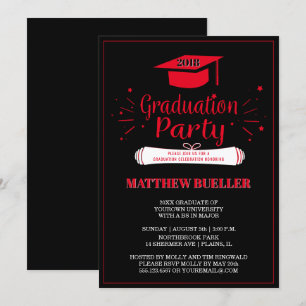 Invitation Classe de 2018 Grad Casquette Red Black Graduation