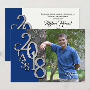 Invitation Classe de 2018 Photo Graduation Blue Silver