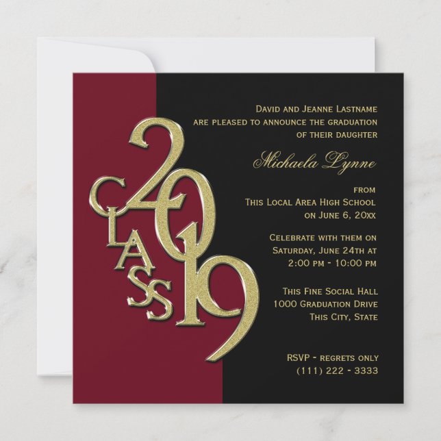 Invitation Classe de 2019 Couleur Choice Graduation en Or (Devant)
