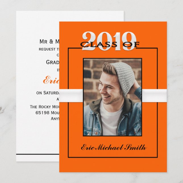 Invitation Classe de 2019 Orange & Black Graduation Party (Devant / Derrière)
