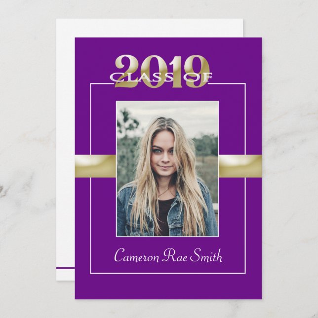 Invitation Classe de 2019 Purple & Gold Graduation Party (Devant / Derrière)