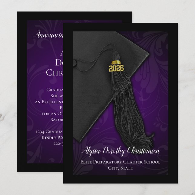 Invitation Classe de 2019 Purple Tassel College Graduation (Devant / Derrière)