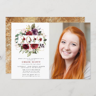 Invitation Classe de 2019 Red Purple Floral Photo Graduation