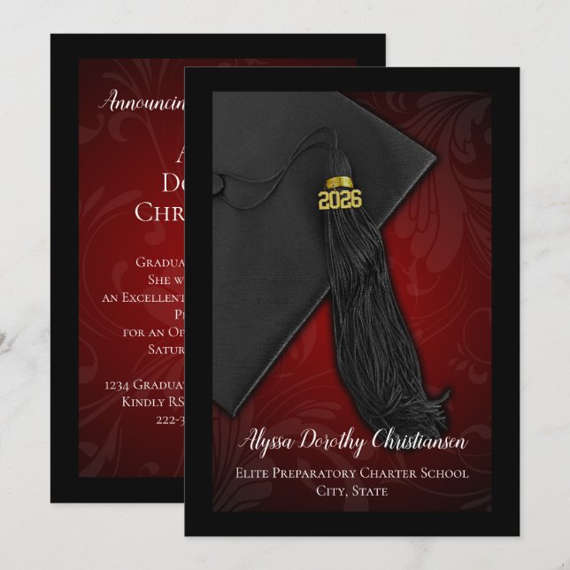 Invitation Classe de 2019 Red Tassel College Graduation (Devant / Derrière)