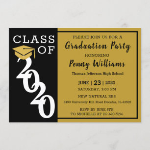 Invitation Classe De 2020 Black Gold Modern Graduation Party