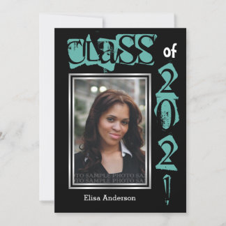 Invitation Classe de 2021 photo de graduation de texte turquo
