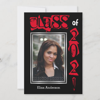Invitation Classe de 2021 texte rouge photo de graduation