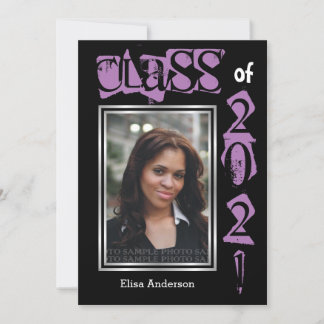 Invitation Classe de 2021 violet texte graduation photo