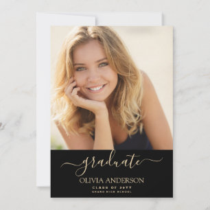 Invitation Classe de 2022 Black Gold Photo Graduation