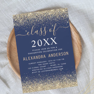 Invitation Classe de 2022 Graduation Party Gold Marine Bleu