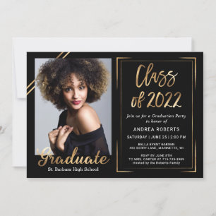 Invitation Classe de 2022 Modern Black Gold Photo Graduation