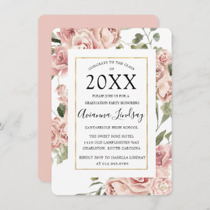 Invitation Classe de 2022 Pink Floral Graduation Plutôt Rusti