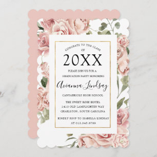 Invitation Classe de 2022 Rose Rose Floral Graduation